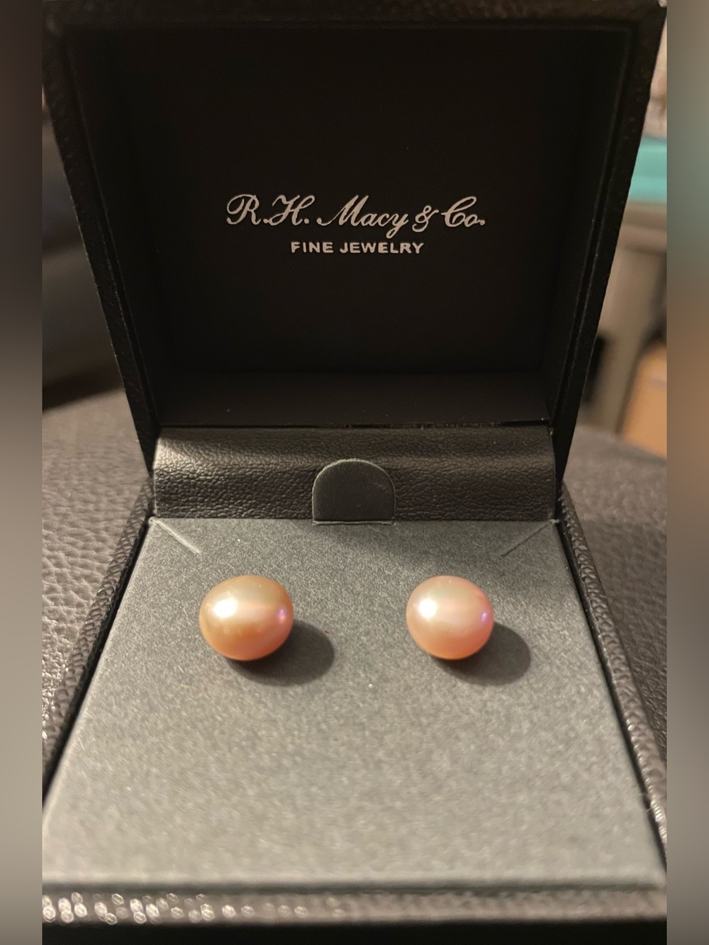 Macy's Peach Pink Pearl Stud Earrings